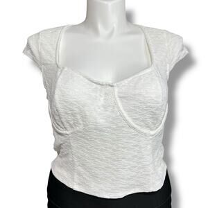 Wild Fable Womens Lace Bustier Shirt Top Cap Sleeve Scoop Neck Stretch White XXL